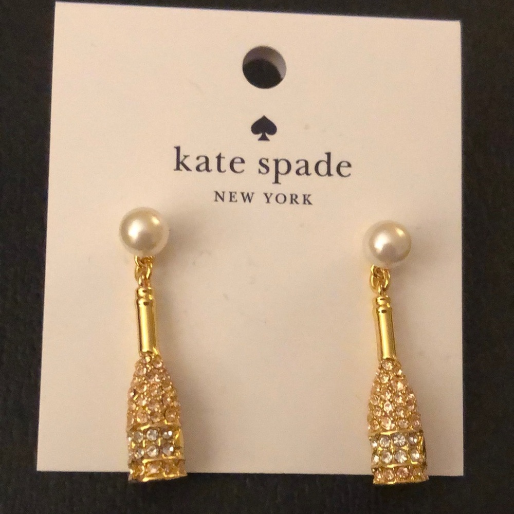 Kate Spade Winter Carnival Champagne Drop Earrings Crystal & Faux Pearl NWT
